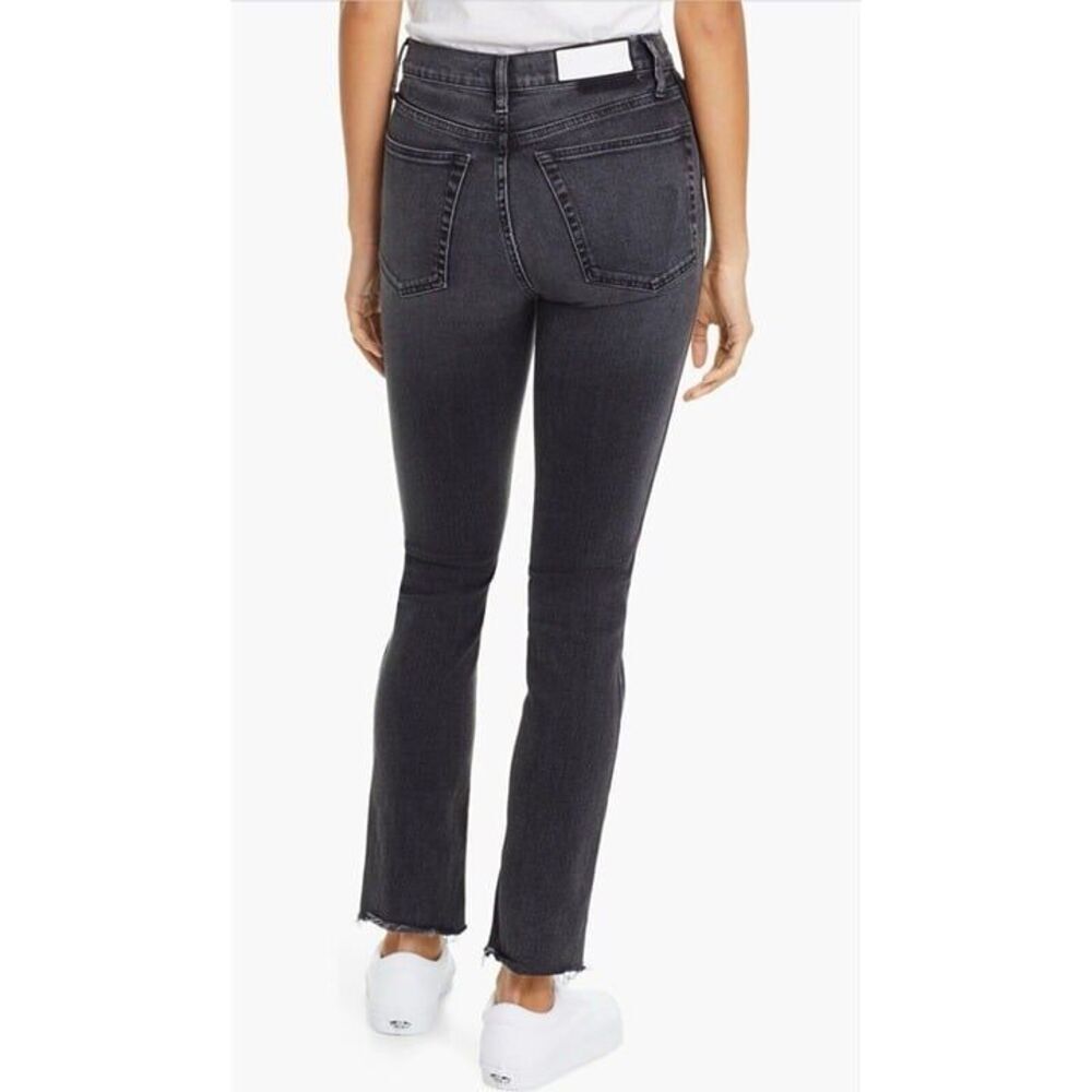 RE/DONE 80s Slim Straight Leg Jeans Women’s 25 Black High Rise Button Fly Frayed